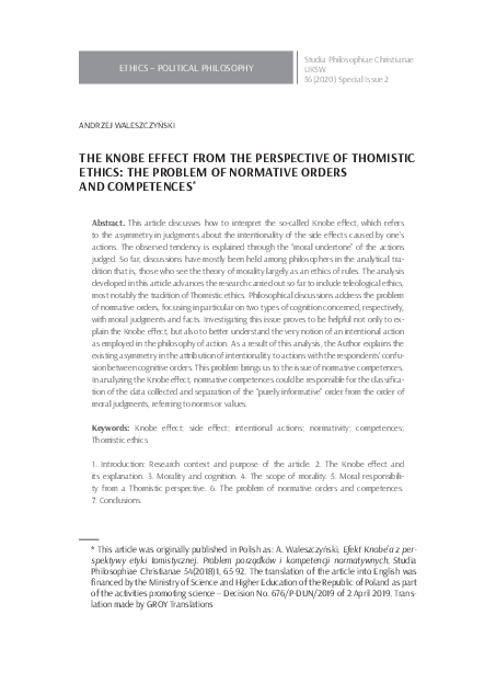 (PDF) The Knobe Effect from the Perspective of Thomistic Ethics: The ...
