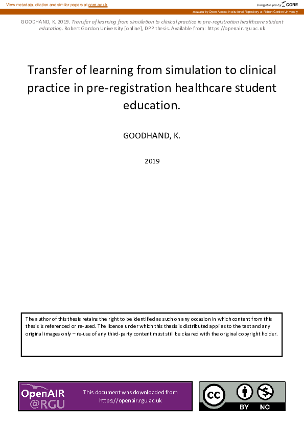 (PDF) Transfer of Learning from Simulation to Clinical Practice in Pre ...