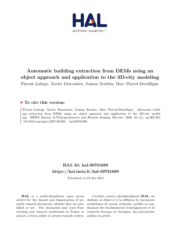 (PDF) Automatic building extraction from DEMs using an object approach ...