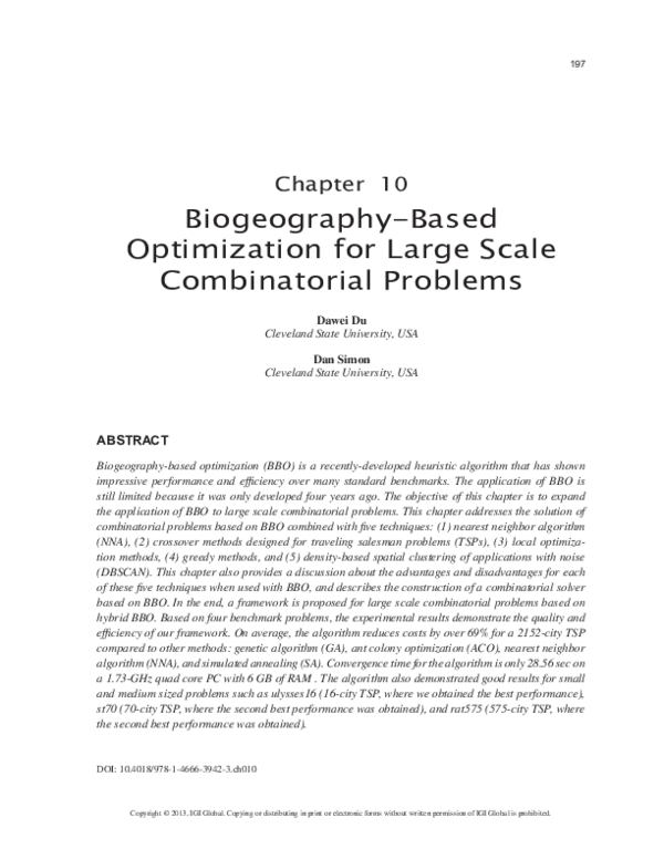 (PDF) Biogeography-Based Optimization for Large Scale Combinatorial ...