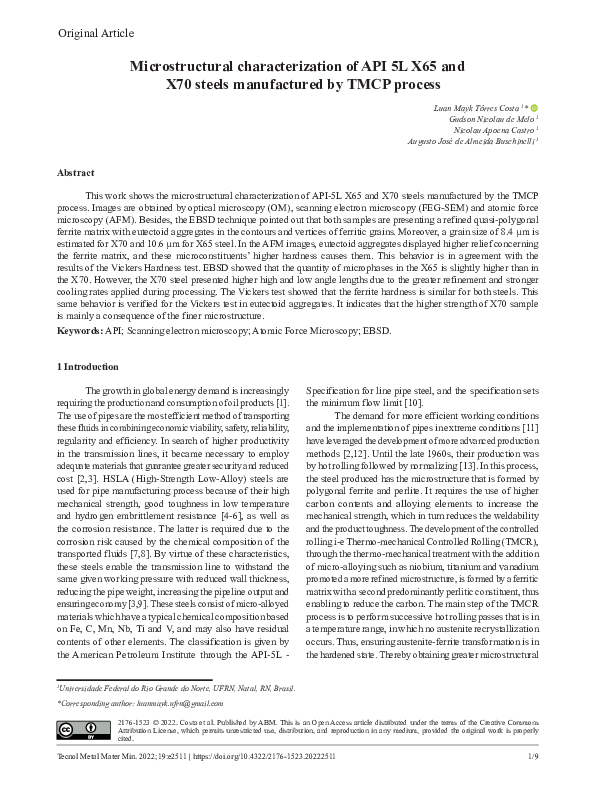 (PDF) Microstructural characterization of API 5L X65 and X70 steels ...