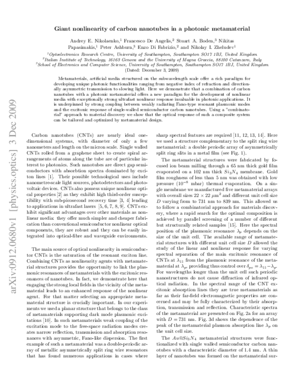 (PDF) Carbon Nanotubes in a Photonic Metamaterial