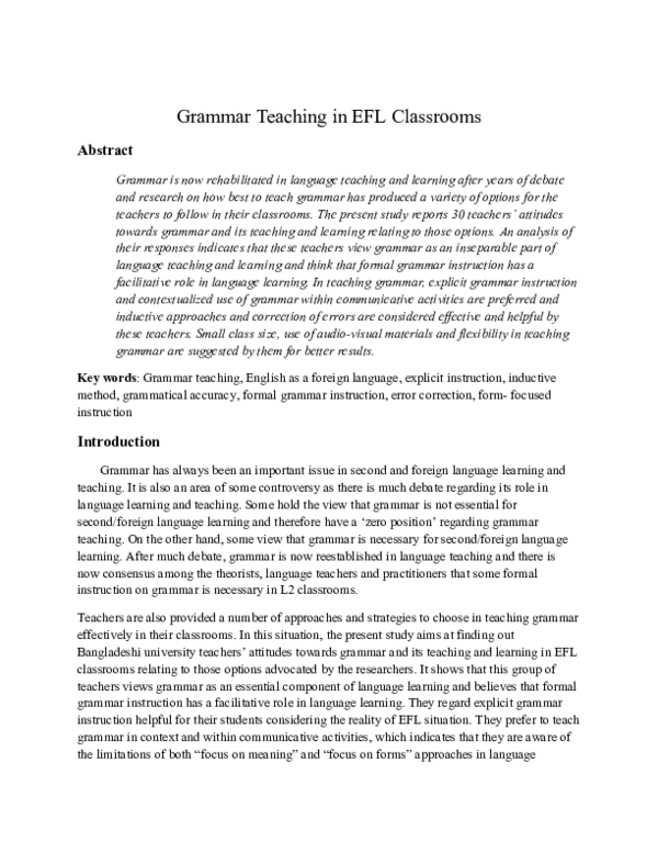 (DOC) Grammar Teaching in EFL Classrooms