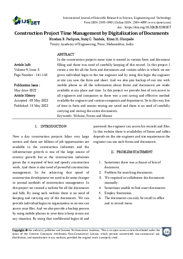 (PDF) Construction Project Time Management by Digitalization of Documents