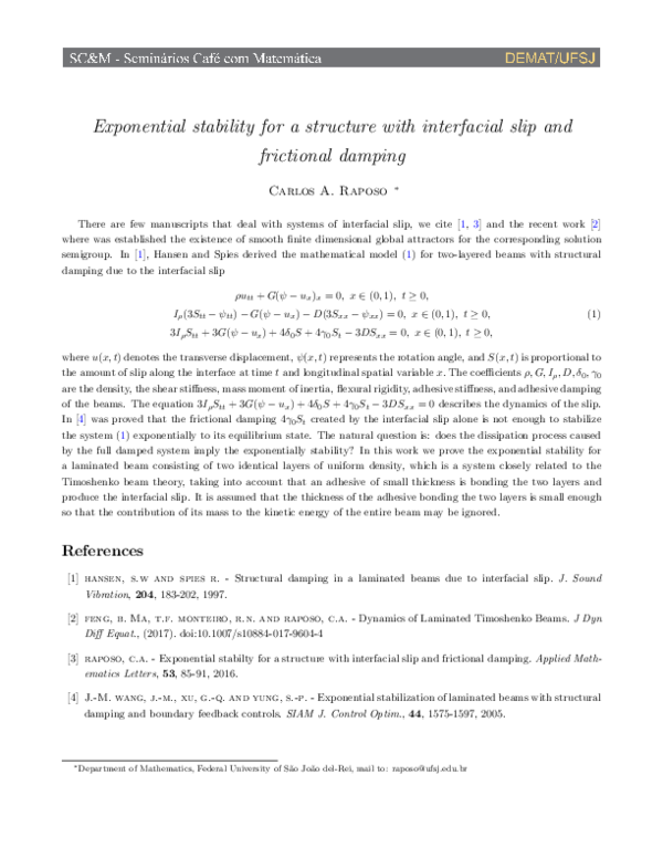 (PDF) Exponential stability for a structure with interfacial slip and ...
