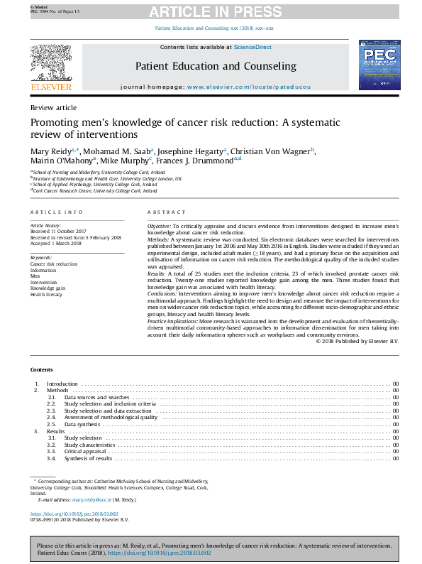 (PDF) Promoting men's knowledge of cancer risk reduction: A systematic ...