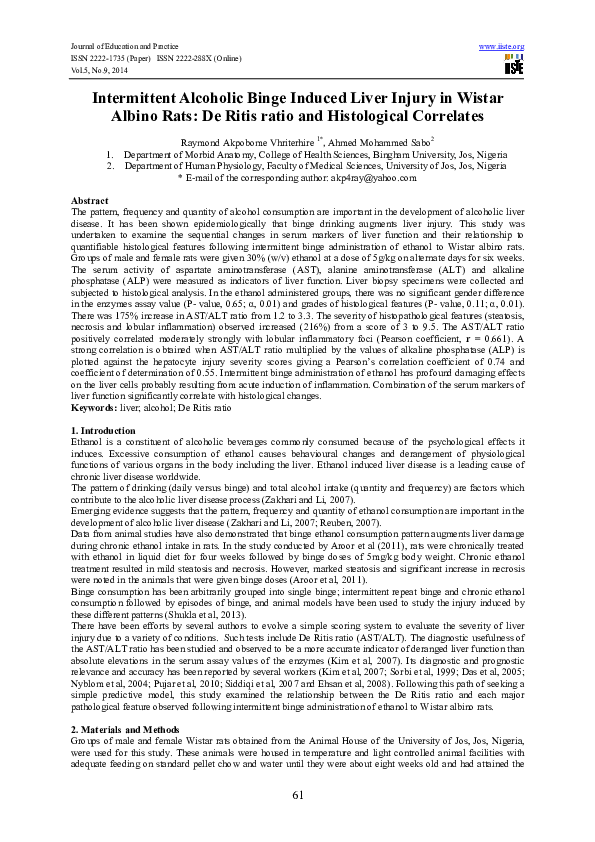 (PDF) Intermittent Alcoholic Binge Induced Liver Injury in Wistar ...