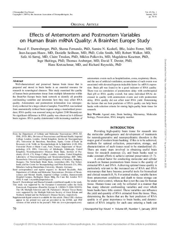 (PDF) Effects of Antemortem and Postmortem Variables on Human Brain ...