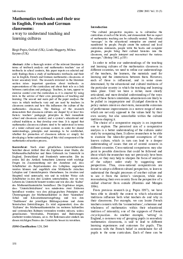 (PDF) Mathematics textbooks and their use in English, French and German ...