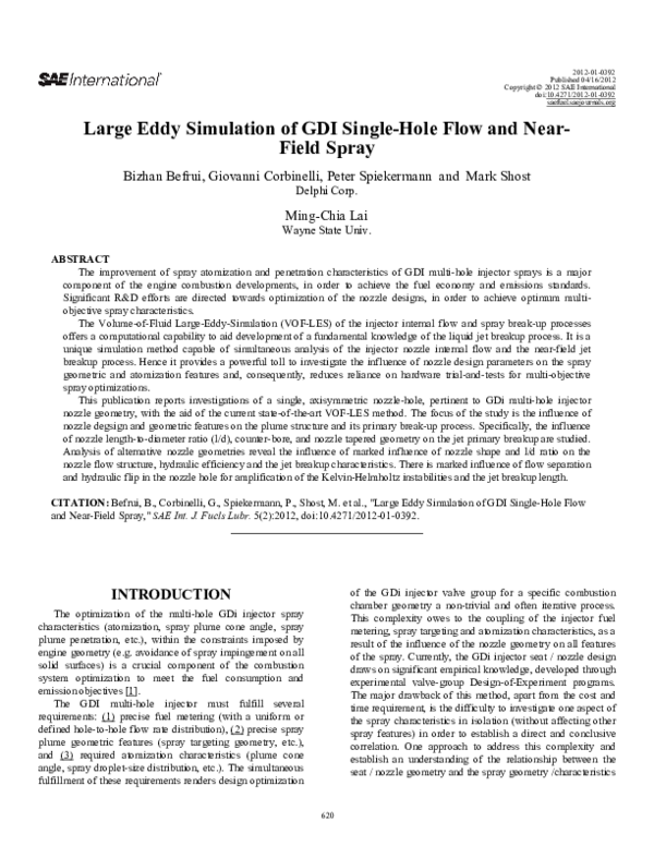 (PDF) Large Eddy Simulation of GDI Single-Hole Flow and Near-Field Spray