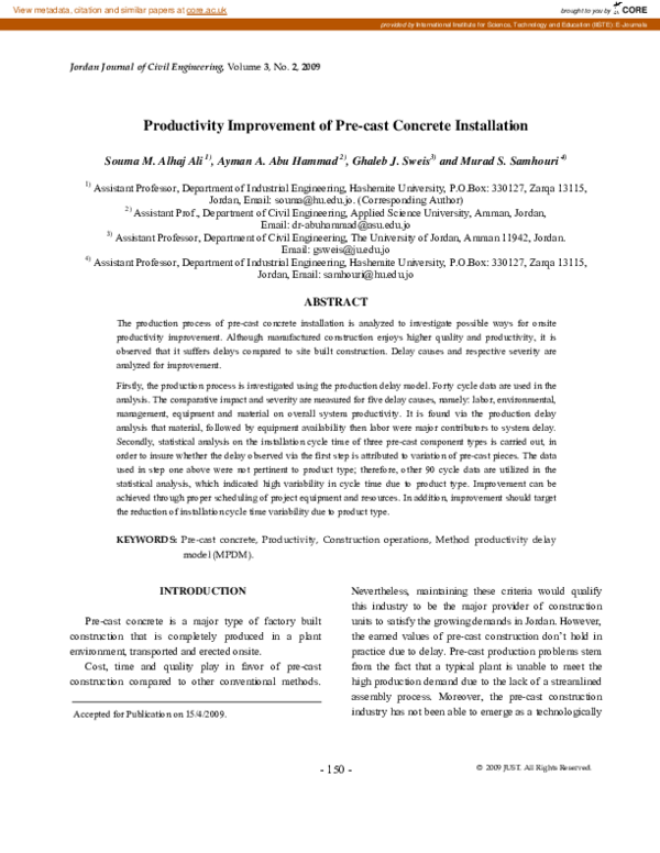(PDF) Productivity Improvement of Pre-cast Concrete Installation