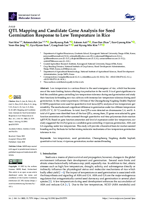 (PDF) QTL Mapping and Candidate Gene Analysis for Seed Germination ...