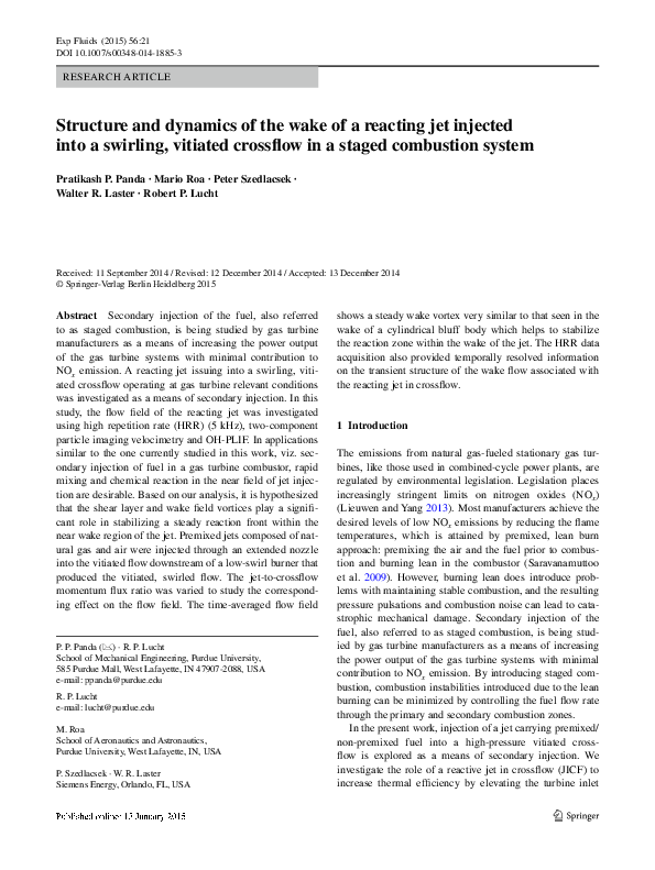 (PDF) Structure and dynamics of the wake of a reacting jet injected ...