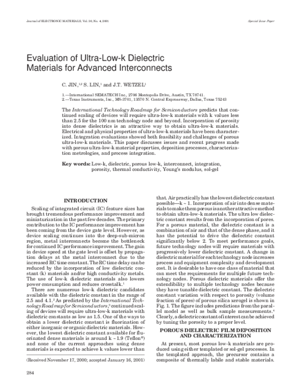 (PDF) Evaluation of ultra-low-k dielectric materials for advanced ...