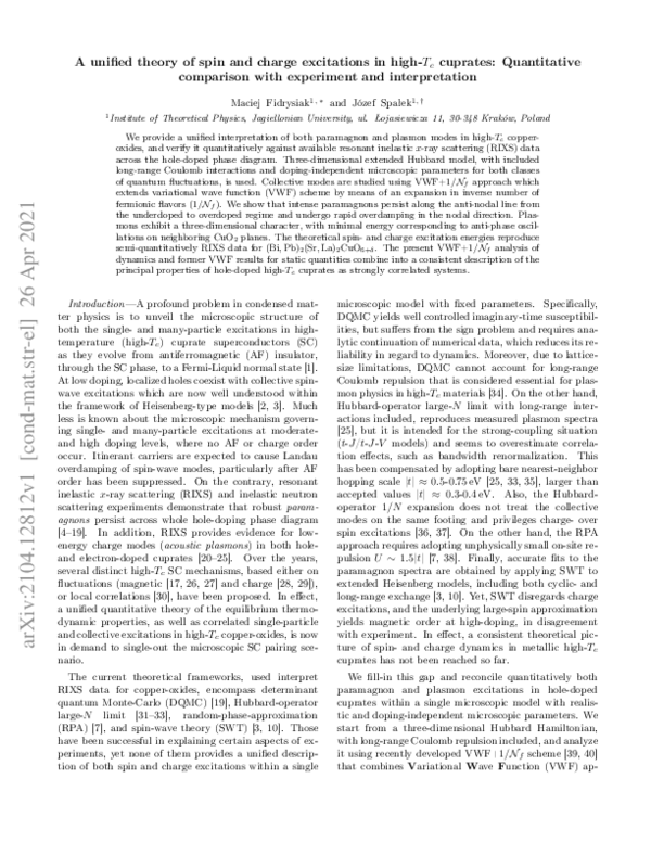 (PDF) Unified theory of spin and charge excitations in high- Tc cuprate ...
