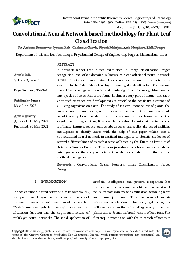 (PDF) Convolutional Neural Network based methodology for Plant Leaf ...