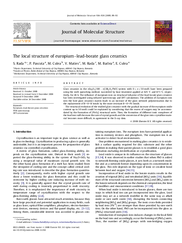 (PDF) The local structure of europiumleadborate glass ceramics Marius Barlea Academia.edu