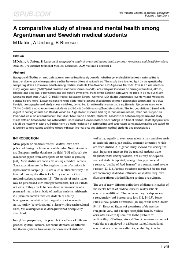 (PDF) A comparative study of stress and mental health among Argentinean ...