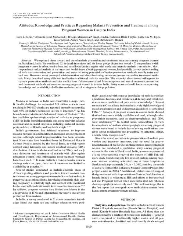 (PDF) Attitudes, Knowledge, and Practices Regarding Malaria Prevention ...