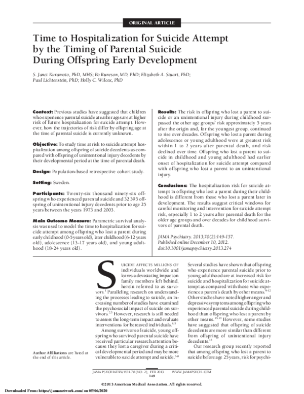 (PDF) Time to hospitalization for suicide attempt by the timing of ...