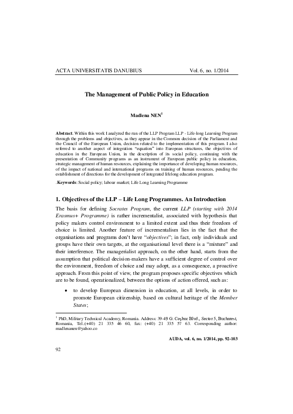 (PDF) The Management of Public Policy in Education