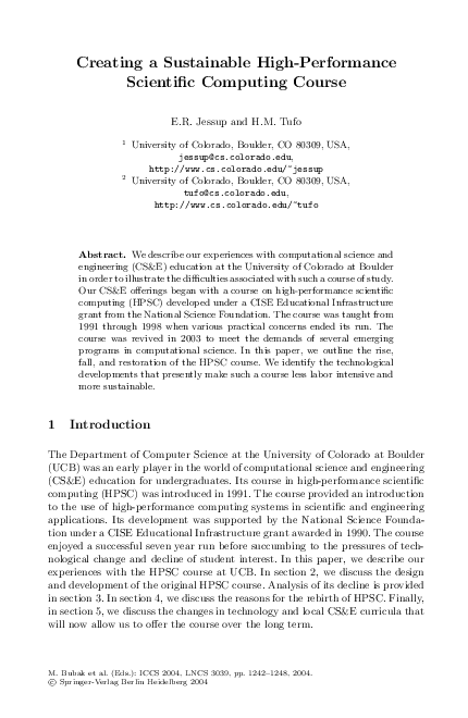 (PDF) Creating a Sustainable High-Performance Scientific Computing Course