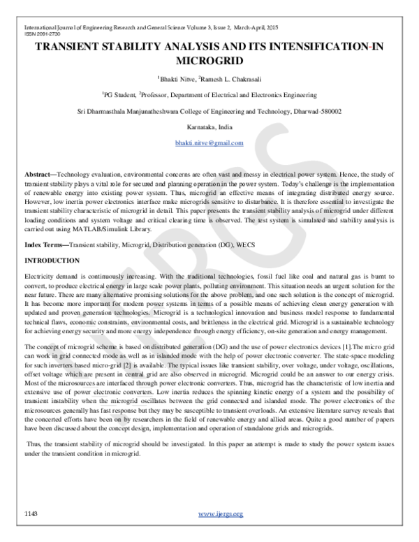 (PDF) Transient Stability Analysis and Its Intensification in Microgrid