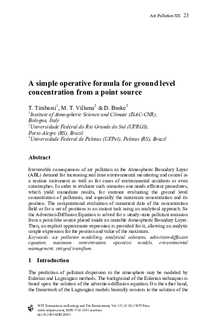 (PDF) A simple operative formula for ground level concentration from a ...