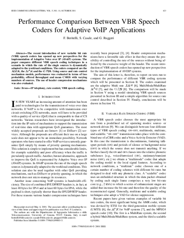 (PDF) Performance comparison between VBR speech coders for adaptive ...