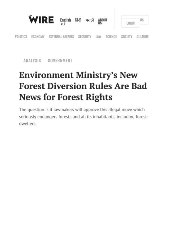 (PDF) Environment Ministry’s New Forest Diversion Rules Are Bad News