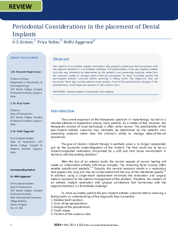 (PDF) Periodontal Considerations in the placement of Dental Implants
