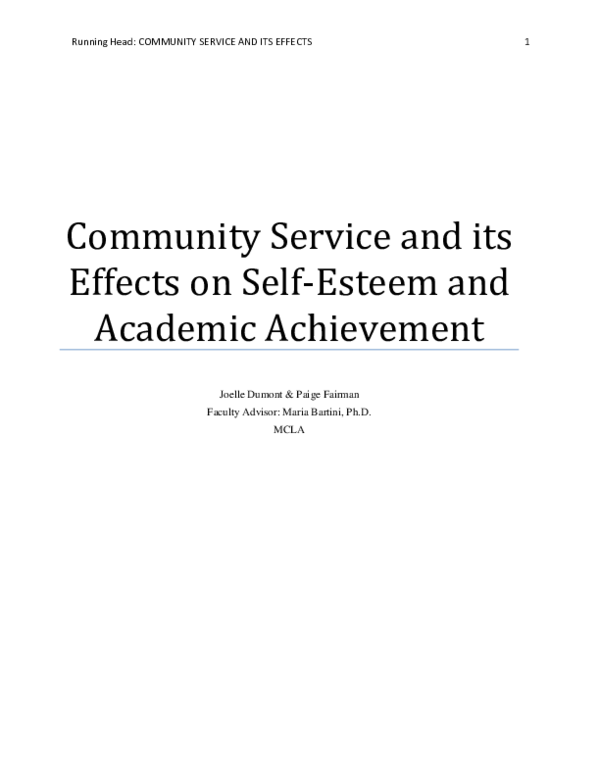 (PDF) Community Service and its Effects on Self-Esteem and Academic ...