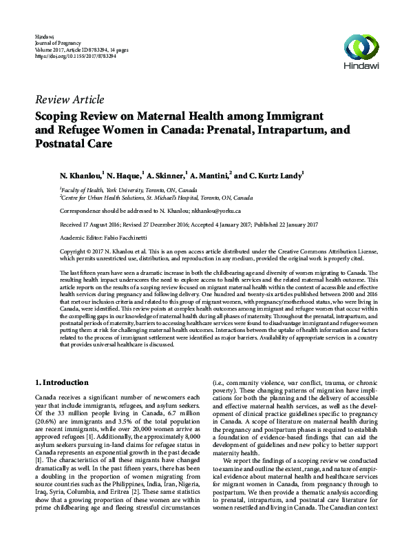 (PDF) Scoping Review on Maternal Health among Immigrant and Refugee ...