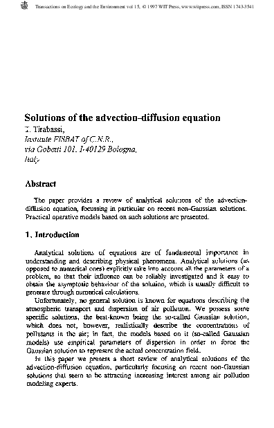 (PDF) Solutions Of The Advection-diffusion Equation