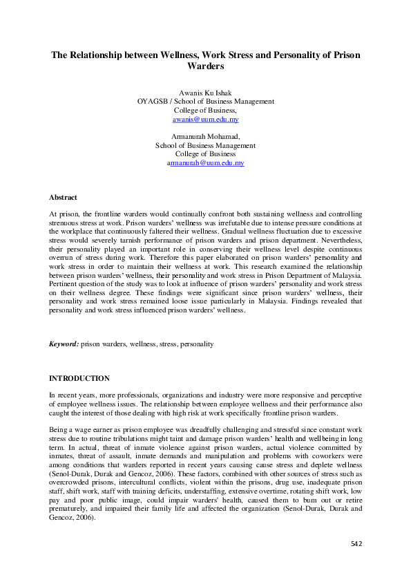 (PDF) The relationship between wellness, work stress and personality of ...