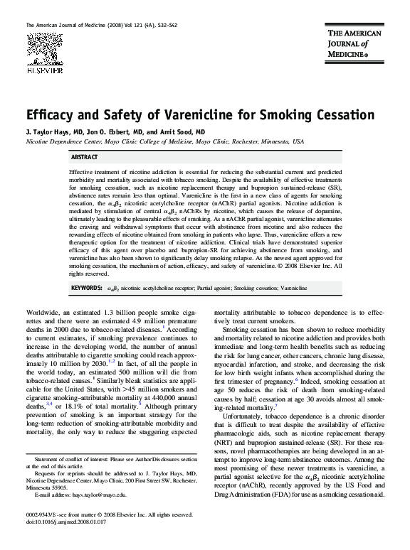 (PDF) Efficacy and Safety of Varenicline for Smoking Cessation