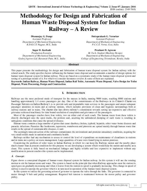 (PDF) Methodology for Design and Fabrication of Human Waste Disposal