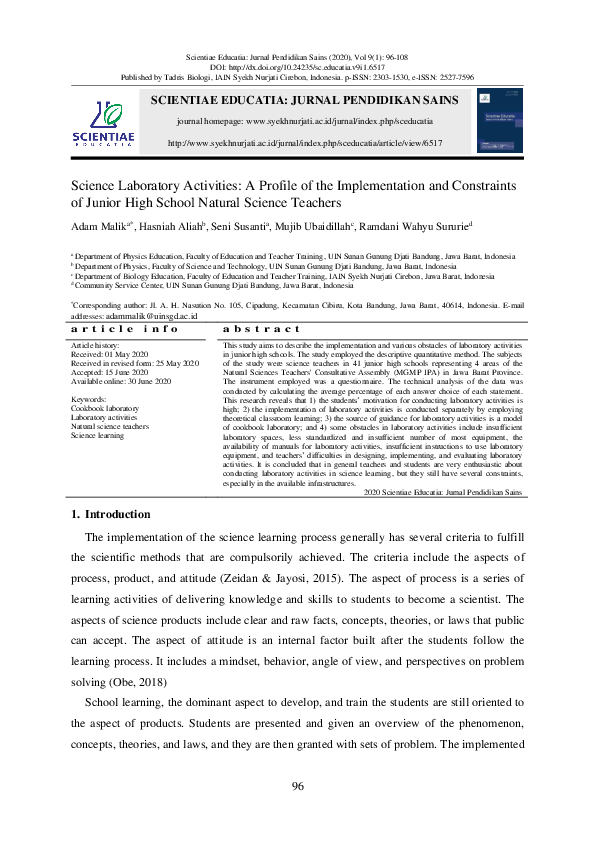 PDF) Science Laboratory Activities: A Profile of the