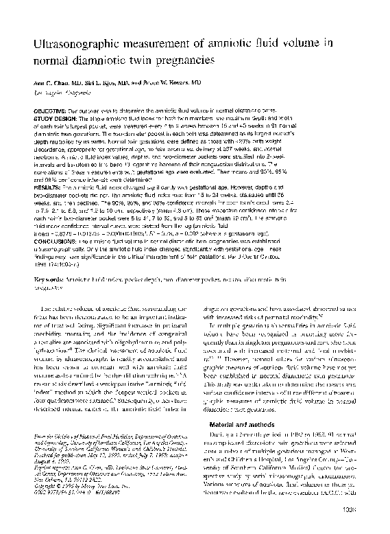 (PDF) Ultrasonographic measurement of amniotic fluid volume in normal ...