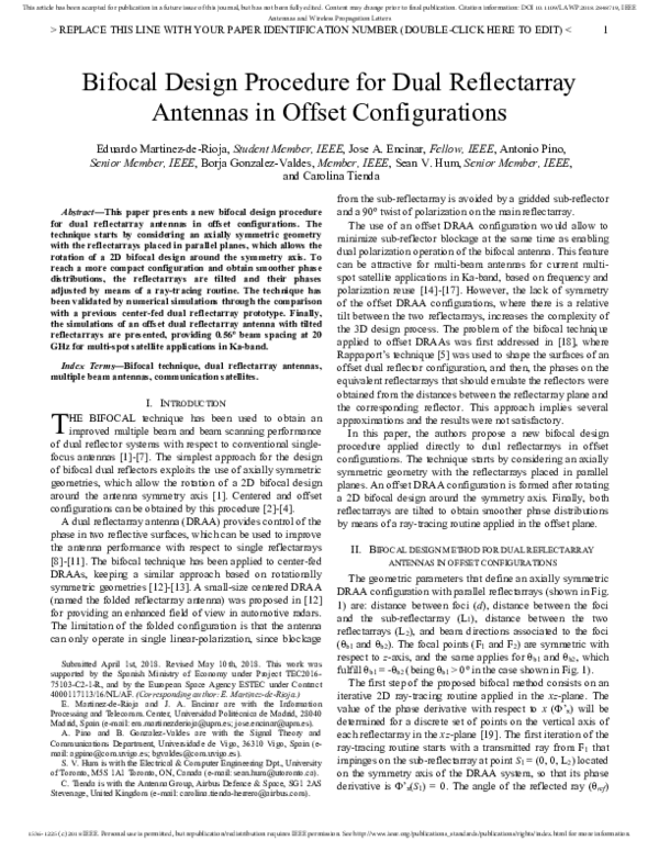 (PDF) Bifocal Design Procedure for Dual-Reflectarray Antennas in Offset ...