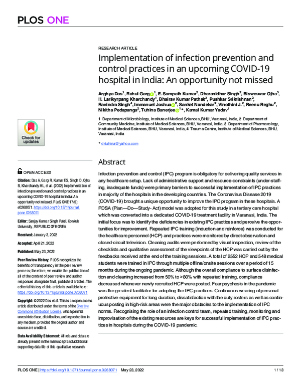 (PDF) Implementation of infection prevention and control practices in ...
