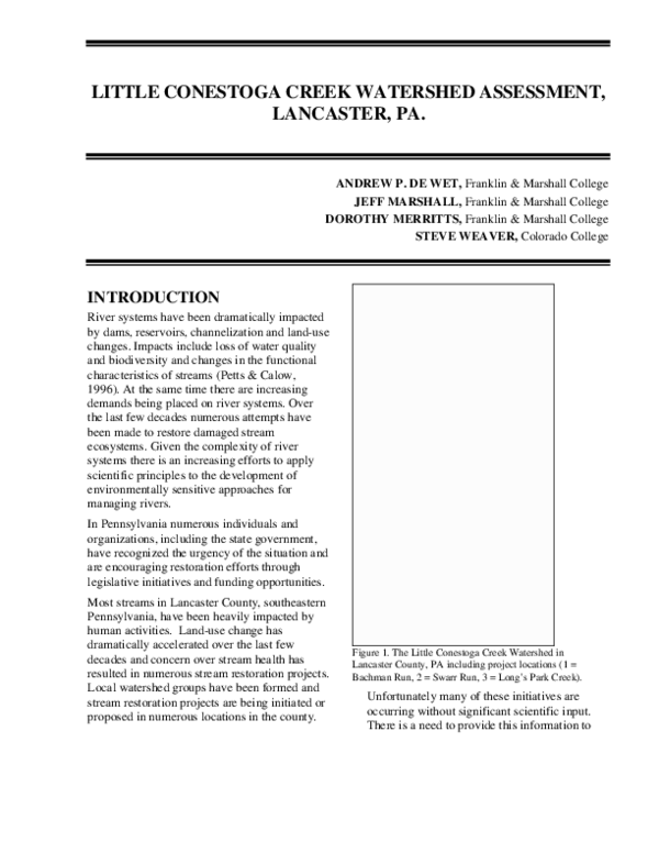 (PDF) Little Conestoga Creek Watershed Assessment, Lancaster, Pa