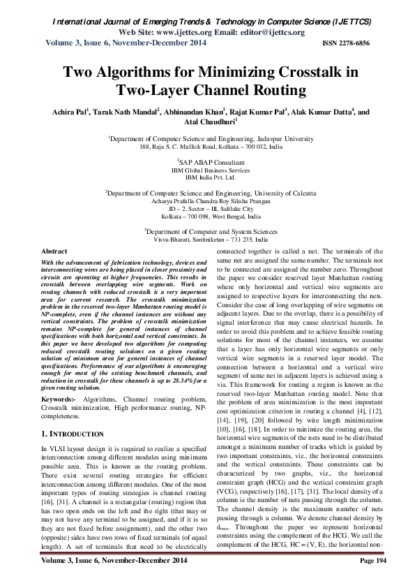 (PDF) Two Algorithms for Minimizing Crosstalk in Two-Layer Channel Routing