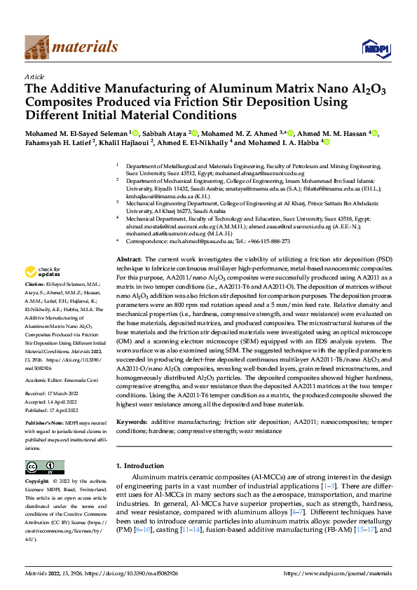 (PDF) The Additive Manufacturing of Aluminum Matrix Nano Al2O3 ...