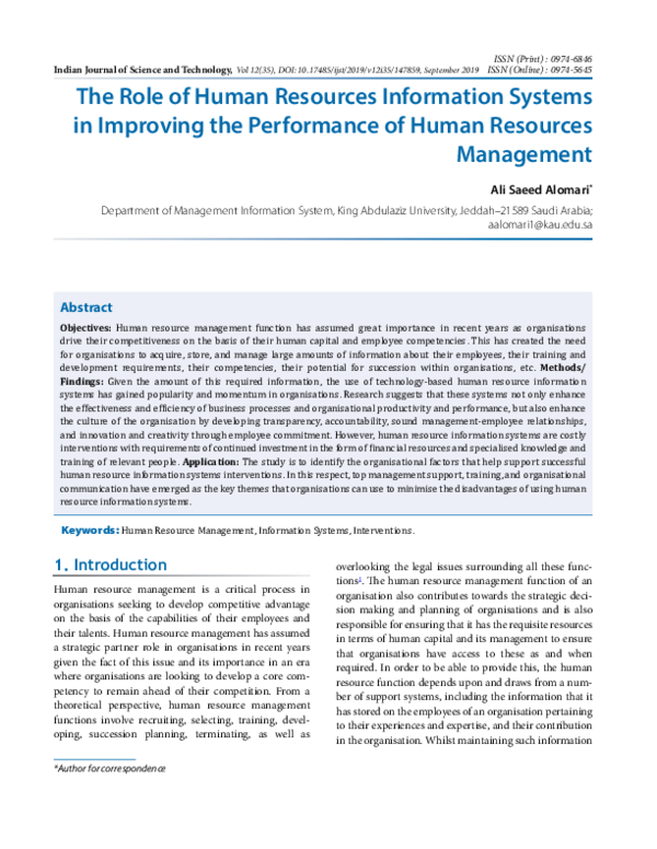 (PDF) The Role of Human Resources Information Systems in Improving the ...