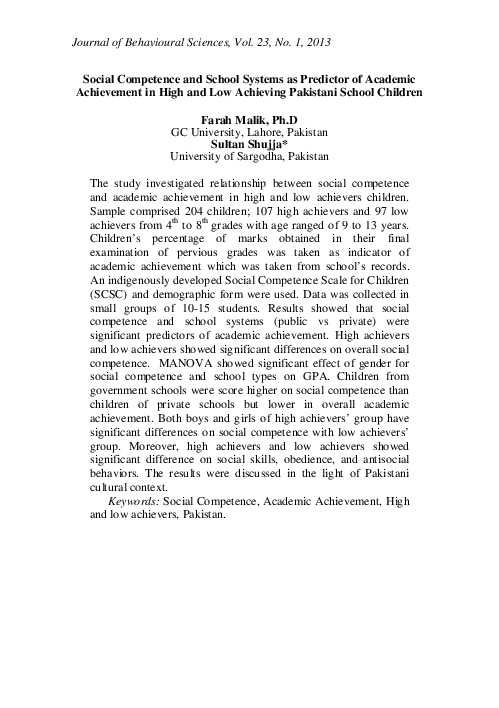 (PDF) Social Competence and School Systems as Predictor of Academic ...