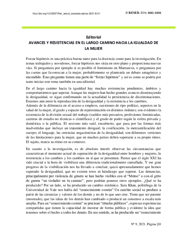 (PDF) Avances y resistencias en el largo camino hacia la igualdad de la ...