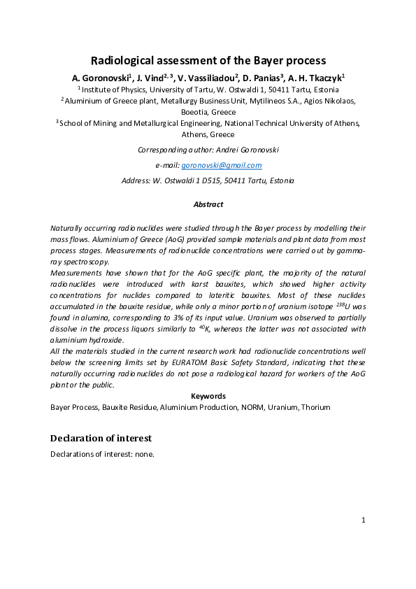 (PDF) Radiological assessment of the Bayer process