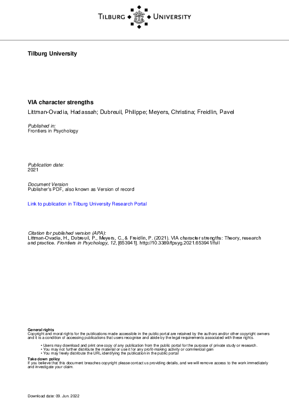 (PDF) VIA Character Strengths: Theory, Research and Practice