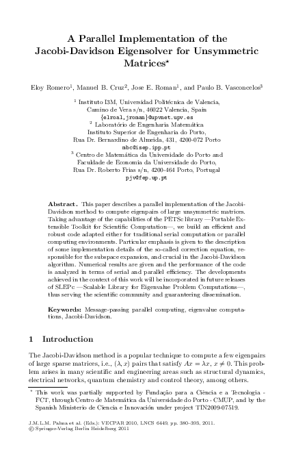 (PDF) A parallel implementation of the jacobi-davidson eigensolver for ...